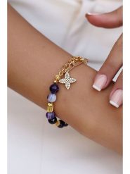 L'Atelier de Gaia Pozłacana bransoletka z agatami rozmiar: onesize. Różowe bransoletki L'Atelier de Gaia, z agatem, pozłacane. Za 44.95 zł.