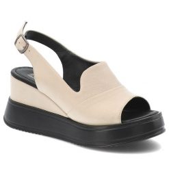 Sandały damskie Artiker, skórzane na masywnym obcasie z odkrytą piętą ze sprzączką, beżowe, 54C0401. Brązowe sandały Artiker, bez wzorów, ze skóry, z otwartym noskiem, bez obcasa, na koturnie, bez zapięcia. Za 229.00 zł.