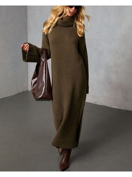 Milan Kiss Sukienka dzianinowa w kolorze khaki rozmiar: XL. Brązowe sukienki Milan Kiss, na co dzień, xl, bez wzorów, z dzianiny, bez kołnierzyka, bez ramiączek, maxi, proste. Za 195.99 zł.