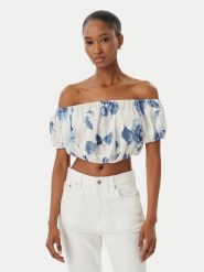 Guess Bluzka W6GHA1 W2447 Biały Regular Fit. Białe bluzki Guess, s, z aplikacjami, ze lnu, bez kołnierzyka, bez ramiączek. Za 344.99 zł.