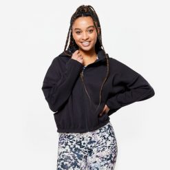 Bluza z kapturem damska Domyos fitness. Czarne bluzy sportowe DOMYOS, xs, bez wzorów, z bawełny, z kapturem. Za 129.99 zł.