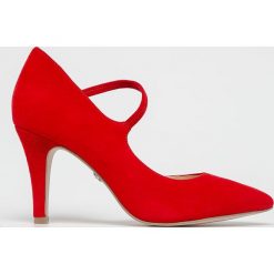 Caprice - Sandały. Czerwone sandały Caprice, bez wzorów, z materiału, bez obcasa, na obcasie, bez zapięcia. W wyprzedaży za 179.90 zł.