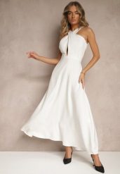 Biała Koktajlowa Sukienka z Wiskozą i Dekoltem Halter Dolmanna. Białe sukienki Renee, l, bez wzorów, z wiskozy, eleganckie, bez kołnierzyka, bez ramiączek, maxi. Za 79.99 zł.