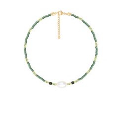 Bransoletka z zielonymi japońskimi koralikami Miyuki. Zielone bransoletki Lilou, z perłą, ze stali. Za 189.00 zł.