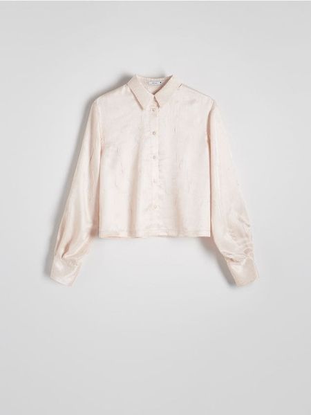 Koszula ze strukturalnym wzorem - kremowy. Białe koszule Reserved, l, bez wzorów, z tkaniny, bez kołnierzyka, bez ramiączek. W wyprzedaży za 39.99 zł.