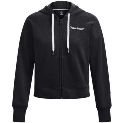 Bluza dresowa sportowa damska Under Armour Essential Fleece Script FZ Hoodie. Czarne bluzy Under Armour, s, bez wzorów, z bawełny, bez kaptura. Za 239.99 zł.