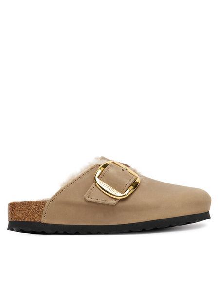 Birkenstock Klapki Boston Big Buckle Shearling 1030444 Brązowy. Brązowe klapki Birkenstock, bez wzorów, ze skóry, bez obcasa. Za 759.99 zł.