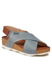 Pikolinos Sandały Mahon W9E-0912 Niebieski. Niebieskie sandały Pikolinos, bez wzorów, ze skóry, bez obcasa, na płaskiej podeszwie, bez zapięcia. Za 329.99 zł.