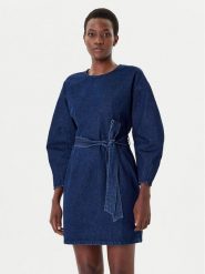 French Connection Sukienka jeansowa 71ZAQ Granatowy Regular Fit. Niebieskie sukienki French Connection, bez wzorów, z bawełny, bez kołnierzyka, bez ramiączek. Za 649.99 zł.