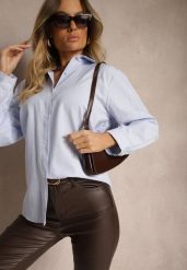 Niebieska Koszula Klasyczna w Delikatne Paseczki Arffia. Niebieskie koszule Renee, m, bez wzorów, z jeansu, klasyczne, bez kołnierzyka, bez ramiączek. Za 59.99 zł.