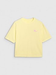 4F T-shirt oversize z nadrukiem damski - żółty XXL. Żółte koszulki sportowe 4f, bez wzorów, z bawełny, bez ramiączek. W wyprzedaży za 49.99 zł.