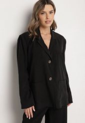 Czarna Marynarka Oversize Pudełkowa z Kieszeniami z Modalu Mavelisse. Czarne marynarki i żakiety Born2be, l, bez wzorów, z jeansu, eleganckie. Za 209.99 zł.