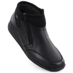 Skórzane wodoodporne botki damskie komfortowe czarne Rieker 47270-00. Czarne botki Rieker, bez wzorów, ze skóry, bez obcasa, bez zapięcia. Za 399.00 zł.
