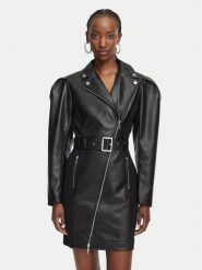 KARL LAGERFELD Sukienka z imitacji skóry B3W13001 Czarny Regular Fit. Czarne sukienki KARL LAGERFELD, bez wzorów, ze skóry, bez kołnierzyka, bez ramiączek. Za 1,749.00 zł.