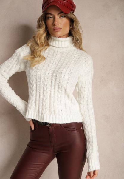 Jasnobeżowy Golf w Klasycznym Stylu Tortilla. Brązowe golfy Renee, m, bez wzorów, z jeansu, bez ramiączek. Za 129.99 zł.
