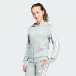 Bluza Z Kapturem Essentials Full Zip. Białe bluzy Adidas, bez wzorów, z kapturem. Za 199.00 zł.
