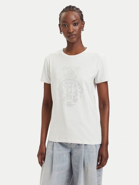Guess T-Shirt V6GI12 K3325 Kremowy Regular Fit. Białe t-shirty Guess, xxs, z aplikacjami, z bawełny, bez kołnierzyka, bez ramiączek. Za 107.99 zł.