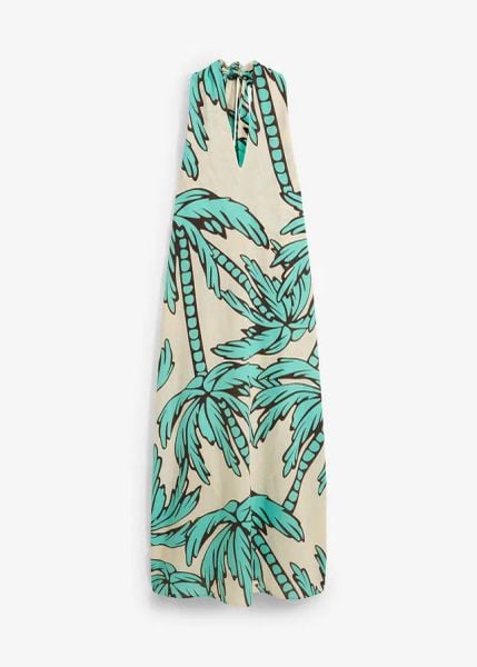 Sukienka trapezowa z dekoltem halter. Brązowe sukienki bonprix, bez wzorów, bez kołnierzyka, bez ramiączek, maxi, trapezowe. Za 47.99 zł.
