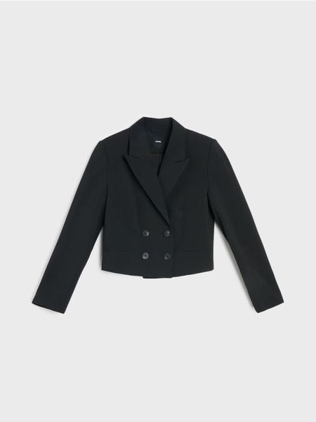 Krótki żakiet - czarny. Czarne marynarki i żakiety Sinsay, l, bez wzorów. Za 45.99 zł.
