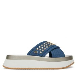 Klapki Liu Jo. Niebieskie klapki Liu Jo, bez wzorów, bez obcasa. Za 439.99 zł.
