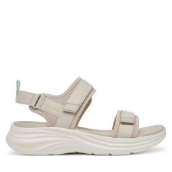 Sandały Skechers. Brązowe sandały Skechers, bez wzorów, bez obcasa, na płaskiej podeszwie, bez zapięcia. Za 219.99 zł.