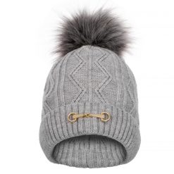 Czapka zimowa Equestrian Queen Eden 24AW damska z pomponem. Szare czapki EQUESTRIAN QUEEN, bez wzorów. Za 97.99 zł.