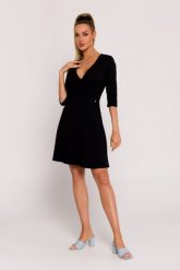 Czarna Mini Sukienka z Dekoltem i Zakładkami. Czarne sukienki MOE, l, bez wzorów, z bawełny, wizytowe, bez kołnierzyka, bez ramiączek, mini. Za 316.90 zł.