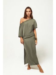 Beliza Sukienka "Julia" w kolorze khaki rozmiar: L. Brązowe sukienki Beliza, l, bez wzorów, bez kołnierzyka, bez ramiączek, maxi. Za 272.95 zł.