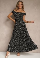 Czarna Sukienka z Bawełną i Wiskozą w Kropki z Guzikami Lilavira. Czarne sukienki Renee, na spotkanie biznesowe, na lato, m, bez wzorów, z bawełny, eleganckie, bez kołnierzyka, bez ramiączek, maxi. Za 49.99 zł.
