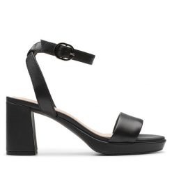 Sandały Clarks. Czarne sandały Clarks, bez wzorów, bez obcasa, na słupku, bez zapięcia. Za 309.99 zł.