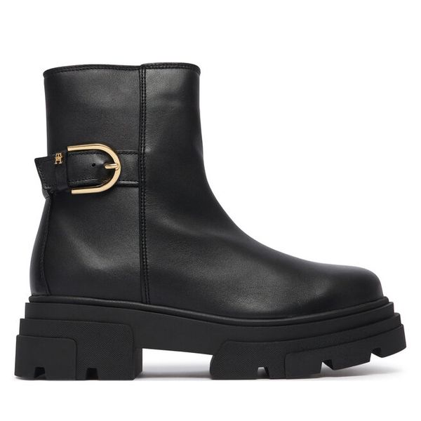 Botki Tommy Hilfiger. Czarne botki TOMMY HILFIGER, bez wzorów, bez obcasa, na płaskiej podeszwie, bez zapięcia. Za 749.99 zł.