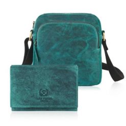 Zestaw prezentowy PAOLO PERUZZI ZUP-74-GR skóra zielony. Zielone torebki klasyczne PAOLO PERUZZI, bez wzorów, z materiału, bez dodatków. Za 189.99 zł.