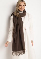 Ciemnobrązowy Szalik z Bawełną i Wiskozą Ozdobiony Frędzlami Siadortia. Brązowe szaliki Born2be, bez wzorów, z bawełny, biznesowe. Za 49.99 zł.