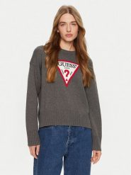 Guess Jeans Sweter W4BR12 Z3HM1 Szary Regular Fit. Szare swetry Guess Jeans, xl, z aplikacjami, z bawełny, bez ramiączek. Za 219.99 zł.