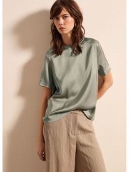 STEFANEL Bluzka w kolorze oliwkowym rozmiar: XS. Brązowe bluzki Stefanel, xs, bez wzorów, z wiskozy, bez kołnierzyka, bez ramiączek. Za 104.99 zł.