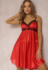 Czerwona Koszula Nocna Klymitrite. Czerwone koszule nocne Renee, s, z aplikacjami, z koronki, eleganckie, bez ramiączek. Za 34.99 zł.
