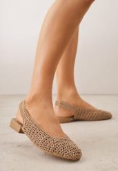 Ciemnobeżowe Balerinki Slingback VICES z Cholewką z Plecionki Lilinova. Brązowe baleriny Renee, bez wzorów, bez obcasa. Za 99.99 zł.