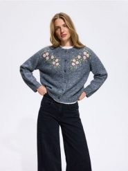 Kardigan z haftem - szary. Szare kardigany Reserved, l, bez wzorów, z dzianiny. Za 159.99 zł.