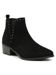 DeeZee Botki WS19233-02 Czarny. Czarne botki DeeZee, bez wzorów, z materiału, bez obcasa, na słupku, bez zapięcia. Za 79.99 zł.