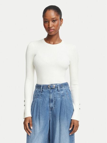 Guess Bluzka W6YR09 Z0948 Kremowy Slim Fit. Białe bluzki Guess, xxl, z aplikacjami, z wiskozy, bez kołnierzyka, bez ramiączek. Za 344.99 zł.