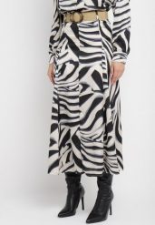 Czarno-Beżowa Rozkloszowana Spódnica Maxi w Tygrysie Paski z Paskiem w Komplecie Castella. Czarne spódnice Born2be, m, bez wzorów, maxi, rozkloszowane. Za 99.99 zł.