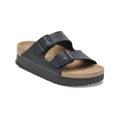Sandały Birkenstock Arizona Pap Flex Platforma Czarny. Czarne sandały Birkenstock, bez wzorów, z materiału, eleganckie, bez obcasa, na platformie, bez zapięcia. Za 423.90 zł.