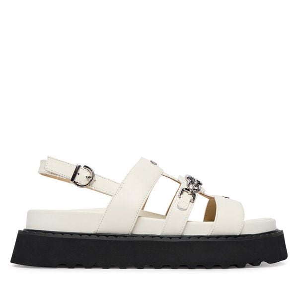 Sandały PINKO. Białe sandały Pinko, bez wzorów, bez obcasa, na płaskiej podeszwie, bez zapięcia. Za 1,219.00 zł.