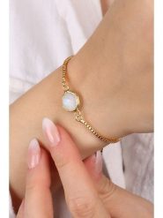 Pierres delicates Pozłacana bransoletka z kamieniem księżycowym rozmiar: onesize. Białe bransoletki Pierres delicates, z kamieniem księżycowym, pozłacane. Za 83.22 zł.