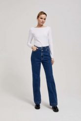 Jeansy wide leg zapinane na podwójne guziki granatowe. Jeansy MOODO, xs, bez wzorów. W wyprzedaży za 71.99 zł.