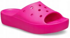 Klapki Dla Dorosłych Crocs Classic Platform Slide. Czerwone klapki Crocs, bez wzorów, z materiału, bez obcasa. Za 139.99 zł.