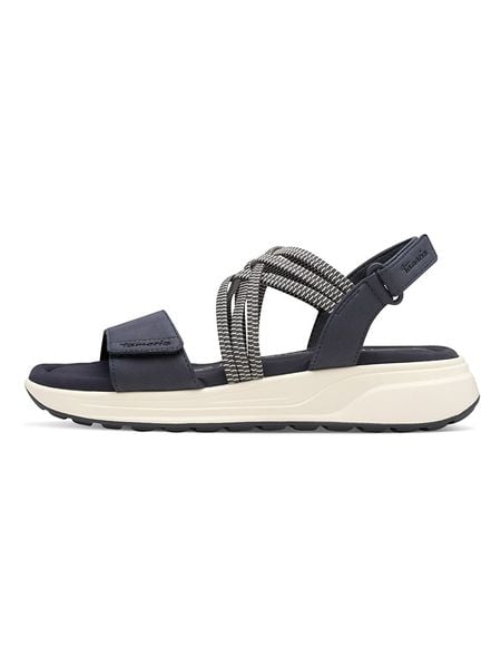 Tamaris Sandały w kolorze granatowym rozmiar: 41. Niebieskie sandały Tamaris, bez wzorów, klasyczne, z otwartym noskiem, bez obcasa, bez zapięcia. Za 126.75 zł.