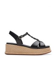 Clarks Skórzane sandały "Kimmei" w kolorze czarnym na obcasie rozmiar: 39. Czarne sandały Clarks, bez wzorów, z otwartym noskiem, bez obcasa, na koturnie, bez zapięcia. Za 145.26 zł.