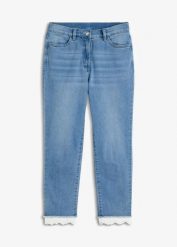 Jeansy skinny, mid waist. Niebieskie jeansy bonprix, bez wzorów. Za 169.99 zł.