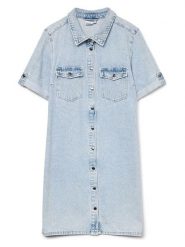 Vero Moda Sukienka dżinsowa w kolorze błękitnym rozmiar: M. Niebieskie sukienki Vero Moda, na co dzień, m, bez wzorów, z bawełny, bez kołnierzyka, bez ramiączek, mini, proste. Za 104.99 zł.